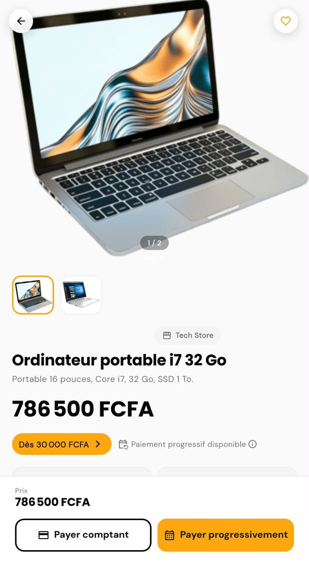 Fiche produit de l’application OritmPay : payer comptant ou progressivement